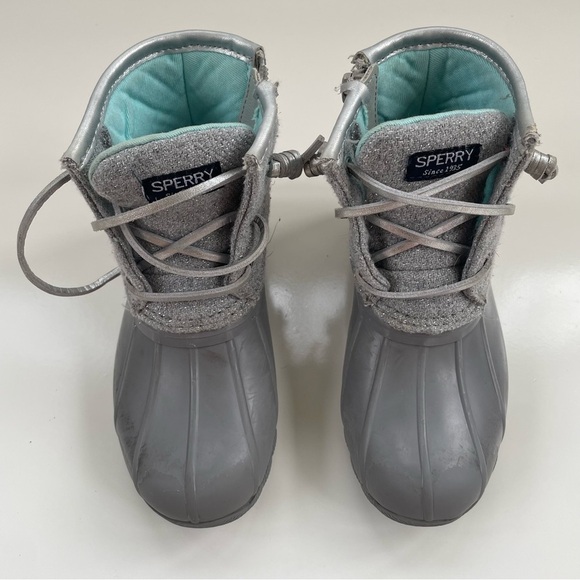 Sperry Top-Sider Kids Glitter Grey Gray Silver Saltwater Duck Boots Size 10 - Picture 5 of 8
